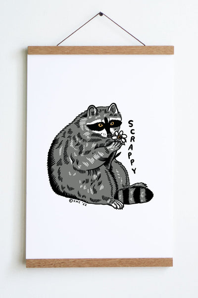 Scrappy Raccoon Print