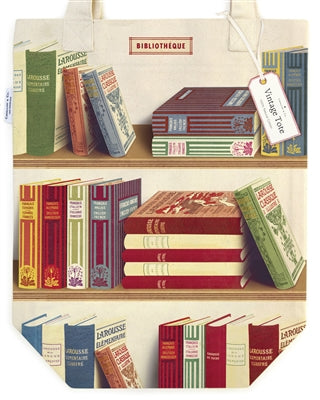 Vintage Bookshelves printed on a cotton tote bag, 