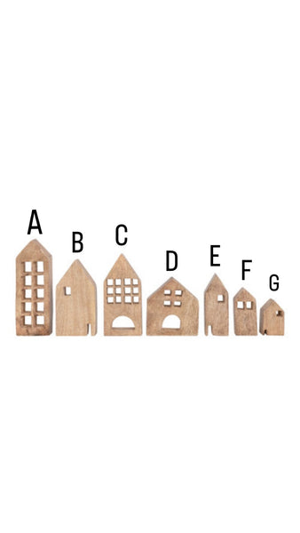 Carved Wooden Village Houses - 3-8"