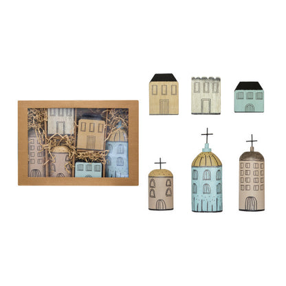 Handpainted Wooden Village - Set/6