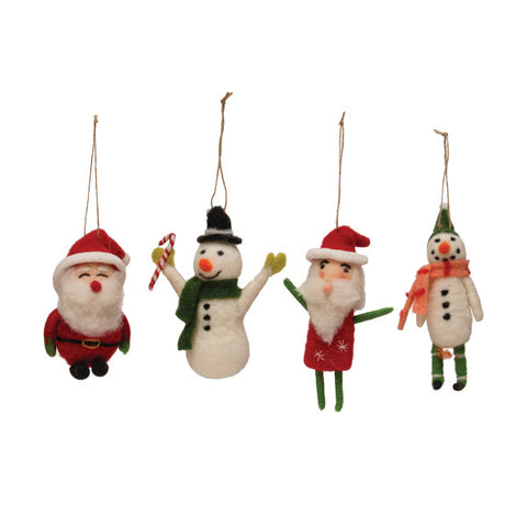 Felted Snowman/Santa Ornament - 4 Styles